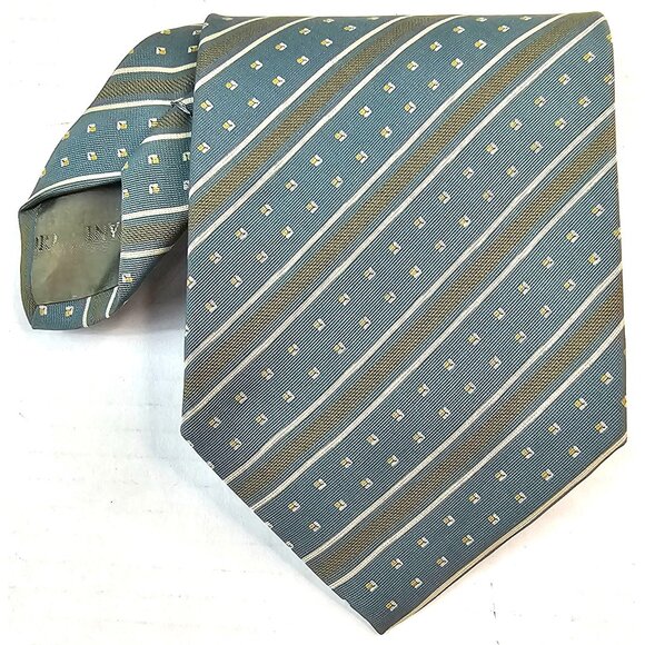 Giorgio Armani Cravatte 100% Silk Mens Tie Blue & Brown Striped With Yellow Dots - Picture 1 of 9